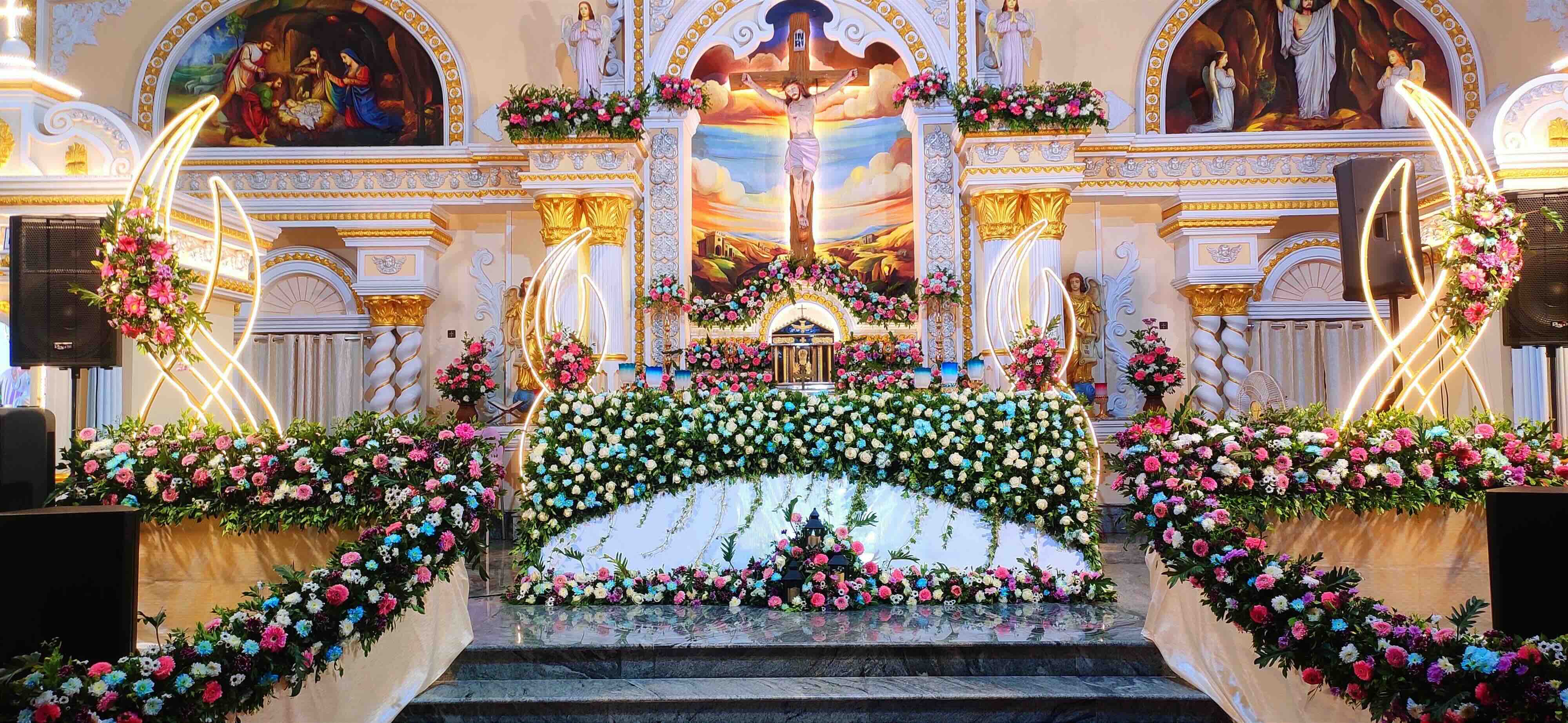 Beautifully decorated altar of Fathima Matha Church